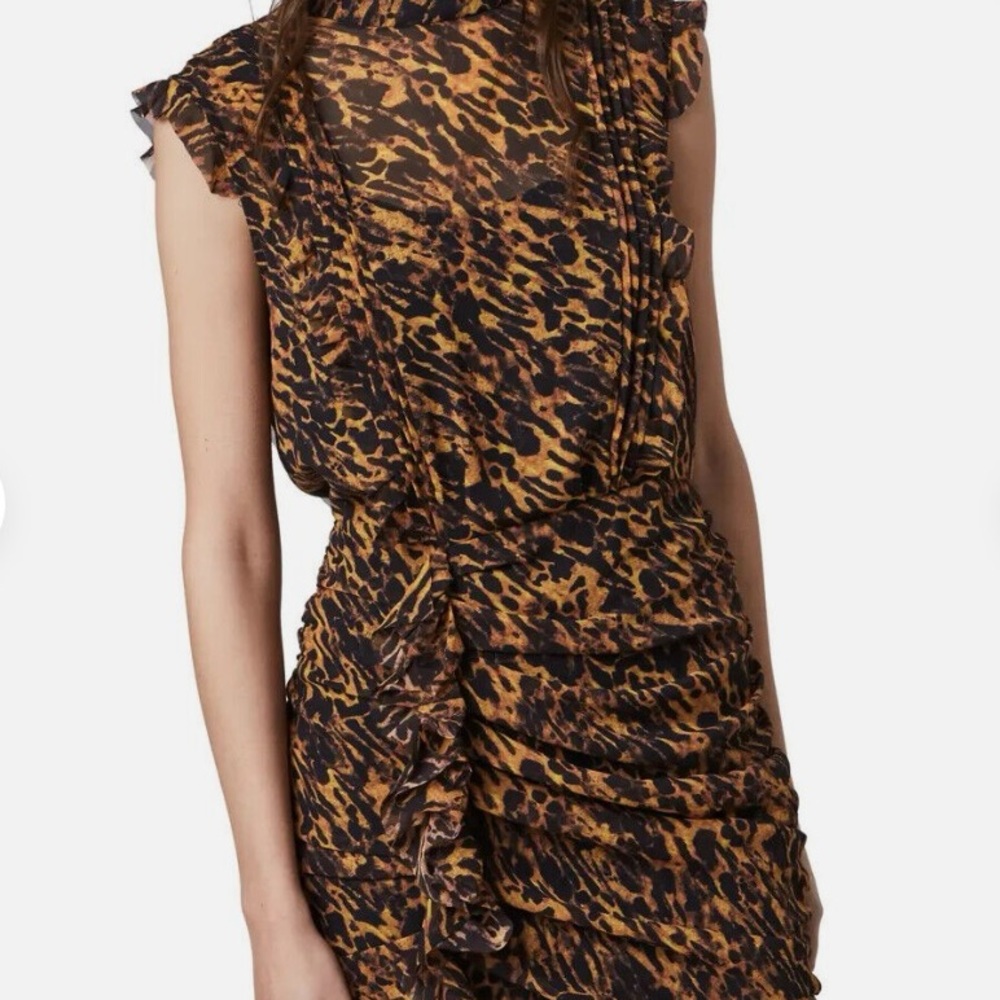 Women's Allsaints Hali Ambient Leopard Print Ruffle Minidress, Size US 4 - Brown